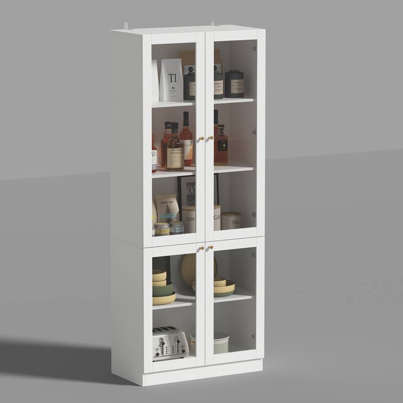 Tall Curio Display Glass Cabinet Bookcase with 4 Glass Doors & Shelves - 78.7"