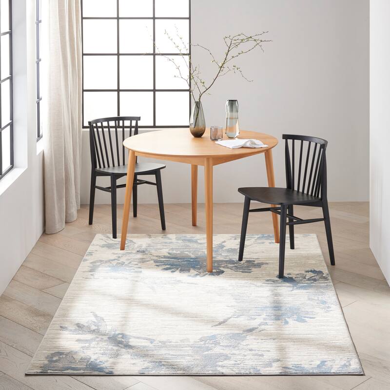 Calvin Klein Enchanting Botanical Floral Abstract Area Rug - 5'3" x 7'3" - Ivory/Grey/Blue - Rectangle