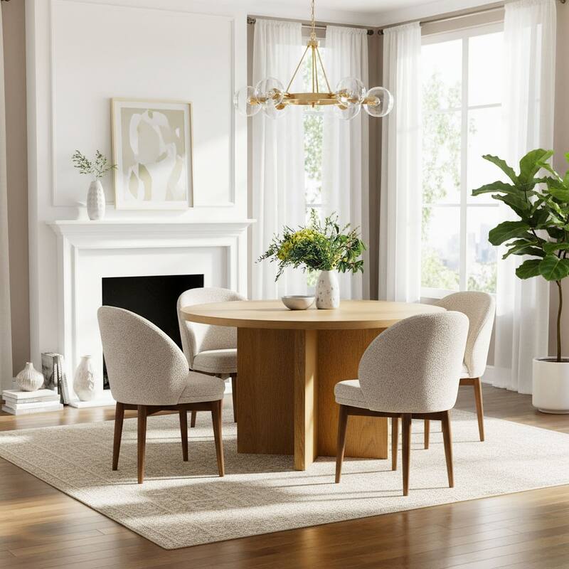 Upholstered Barrel Dining Chair With Walnut Legs (Set of 4)