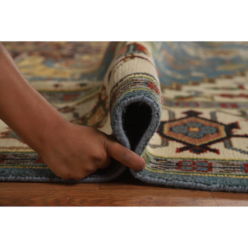 Hand Knotted Oriental 100% Wool Carpet Traditional Medallion Navy Blue & Blues Heriz (serapi) Area Rug - 11' 10'' X 8' 9''