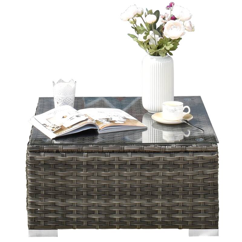 OVIOS Deep Seat Wicker 10-piece Sectional Set Swivel Chairs With Glass Top Coffee Table