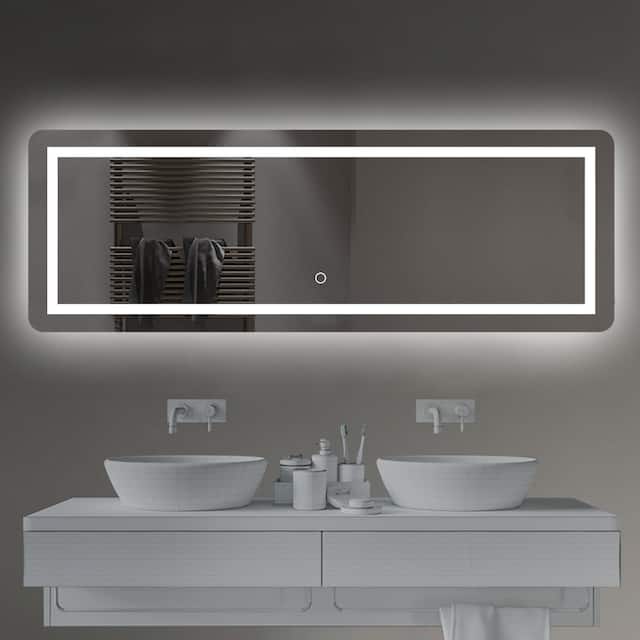 Neutypechic LED Wall Bathroom Mirror with dimmer - 64x21 Round Angle