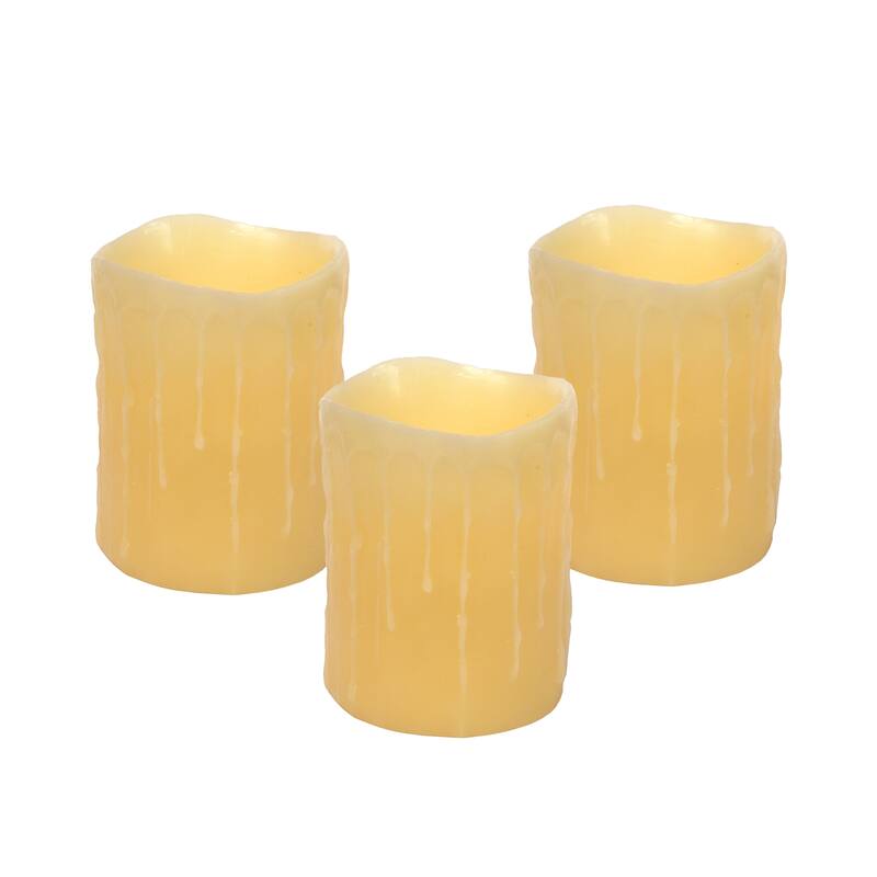LED Wax Dripping Pillar Candle (Set of 3) - 4 x 4 x 5