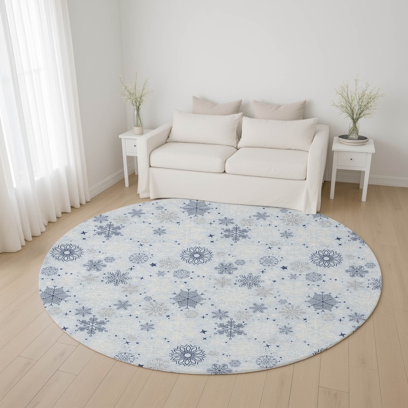 Premium Washable Super Soft Winter Snowflake Mayfield Rug - Sky - 8' x 8'