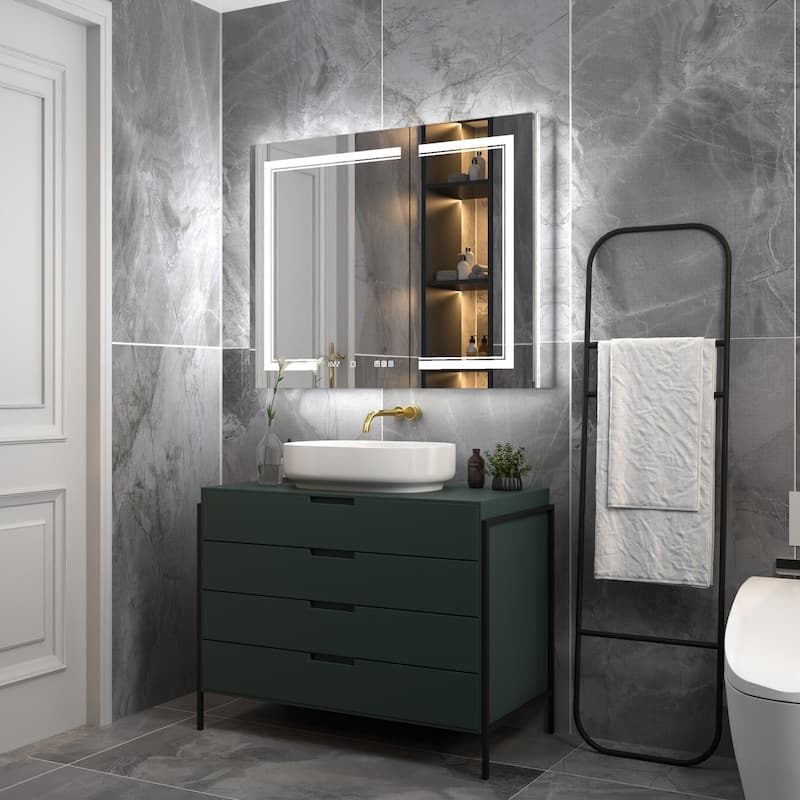 Modland Recessed Smart Mirror Cabinet 24-48x32" with Lights, Anti-Fog, Outlet & Magnifier - Adjustable Shelves