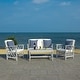 preview thumbnail 2 of 44, SAFAVIEH Outdoor Fontana 4-piece Acacia Wood Patio Conversation Set Grey/ Beige with Navy/White Pillows