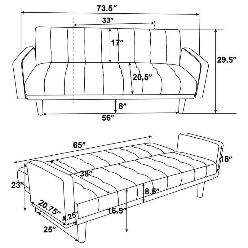 Grey and Walnut Tufted Back Convertible Sofa Bed