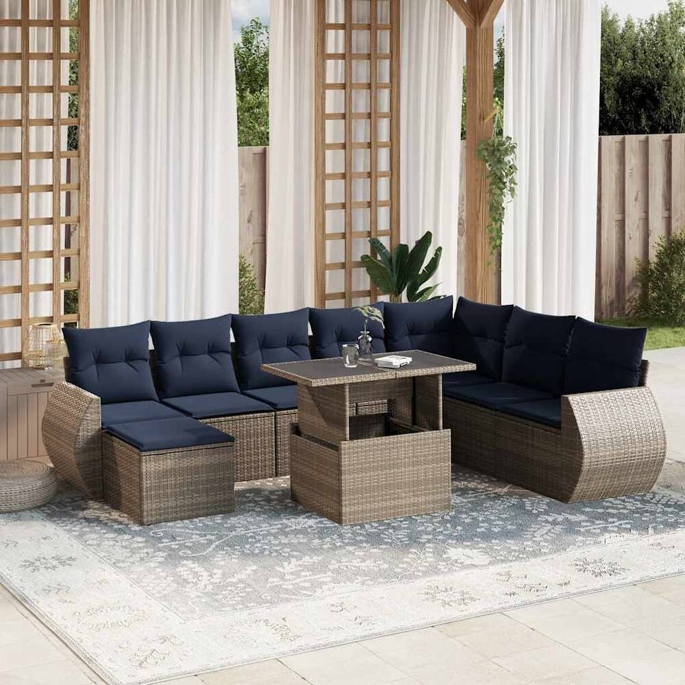 vidaXL Patio Sofa Set with Cushions and Table Outdoor 9 Piece Poly Rattan - 24.4 x 24.4 x 27.2