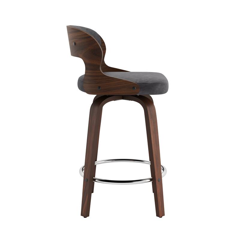 26.in Modern Set of 2 Leather Bar Stool Swivel Upholstered Hollow Back Counter Height Barstool with Wood Frame