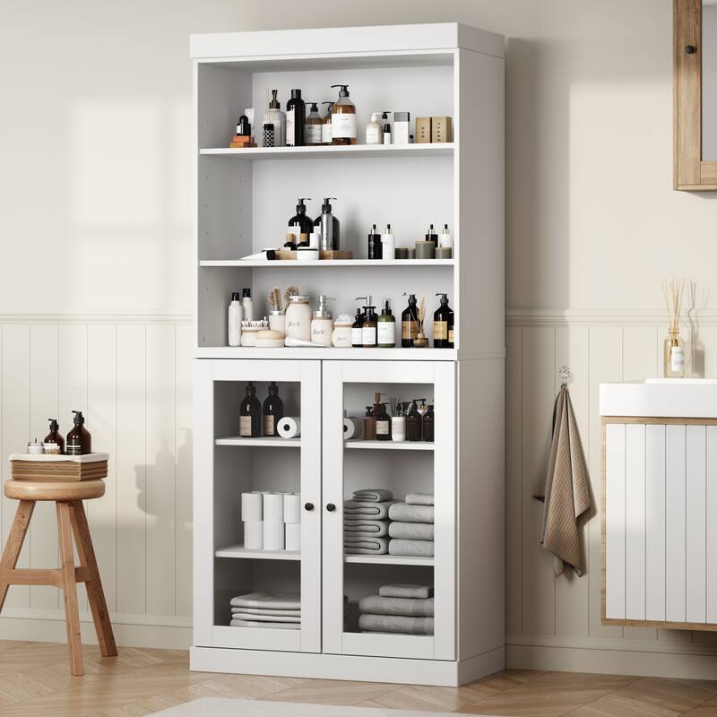 100% Solid Wood 32" Bathroom Cabinet with Optional Doors by Palace Imports - White - 2 Doors Glass