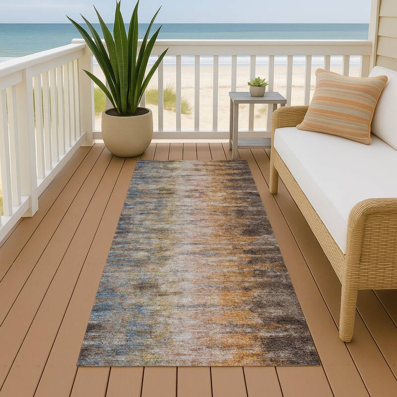 Machine Washable Indoor/ Outdoor Contemporary Ombre Chantille Rug - Chocolate - 2'3" x 7'6"