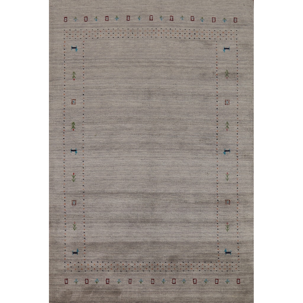 Tribal Gray Gabbeh Oriental Area Rug Handmade Wool Carpet - 5'3"x 7'7"