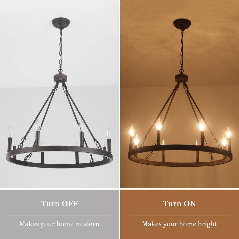 8-Light Candlestick Wagon Wheel Chandelier Linear Chandelier Lighting for Kitchen Island