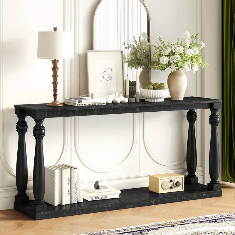 Console Table - Space-Saving Design with Lower Shelf and Four Solid Wood Tapered Legs, Modern Narrow Entryway Table for Entry