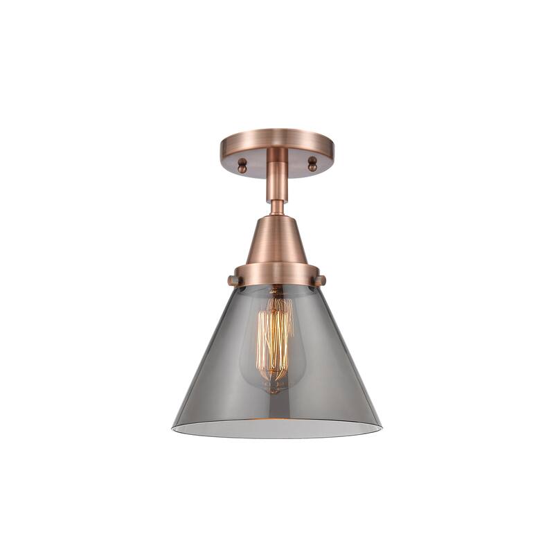 Innovations Lighting Caden Cone - 1 Light 8" Flush Mount - Antique Copper/Light Smoke