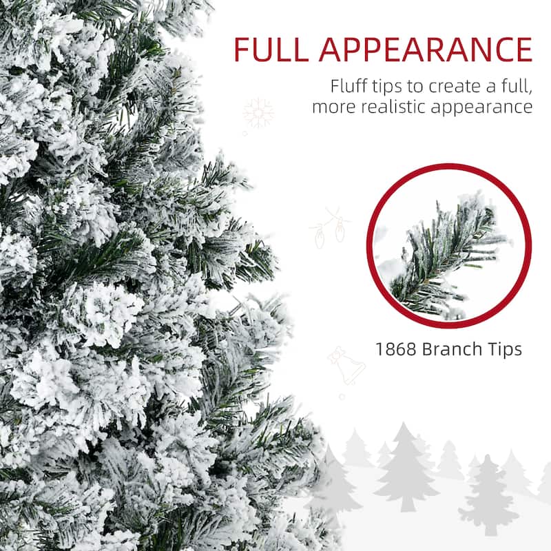 9FT Tall Auto Open Prelit Artificial Christmas Tree with 1868 Snow Flocked Branches & 600 Warm White LED Lights