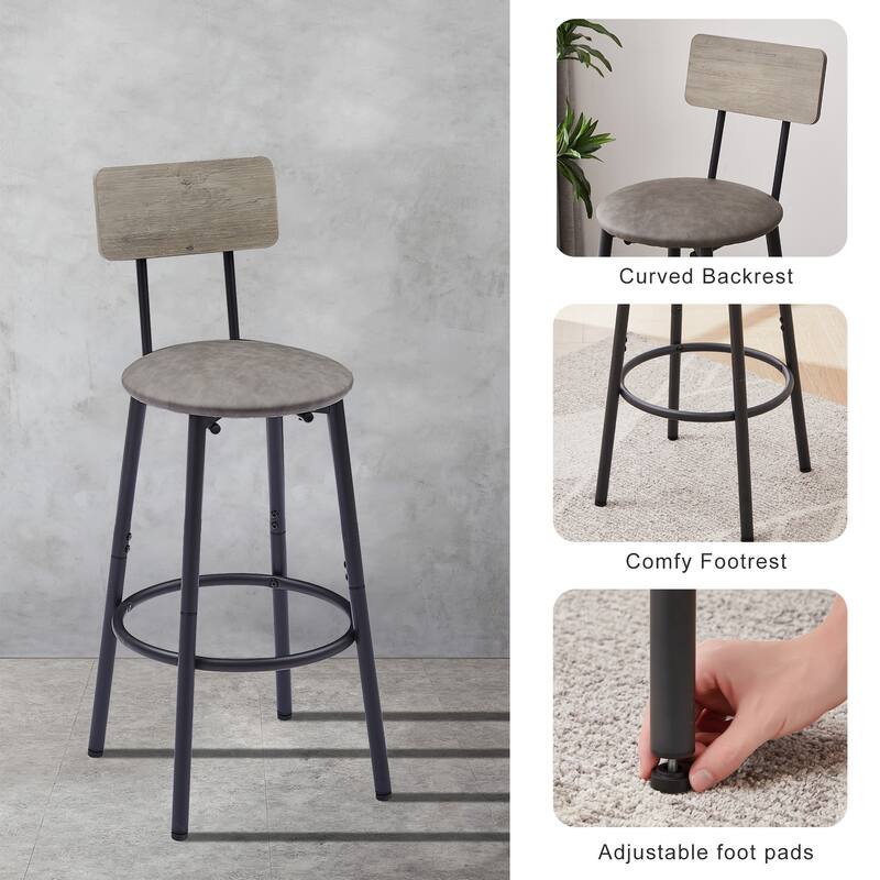 Bar Table Set with 2 Bar stools PU Soft seat with backrest, Grey