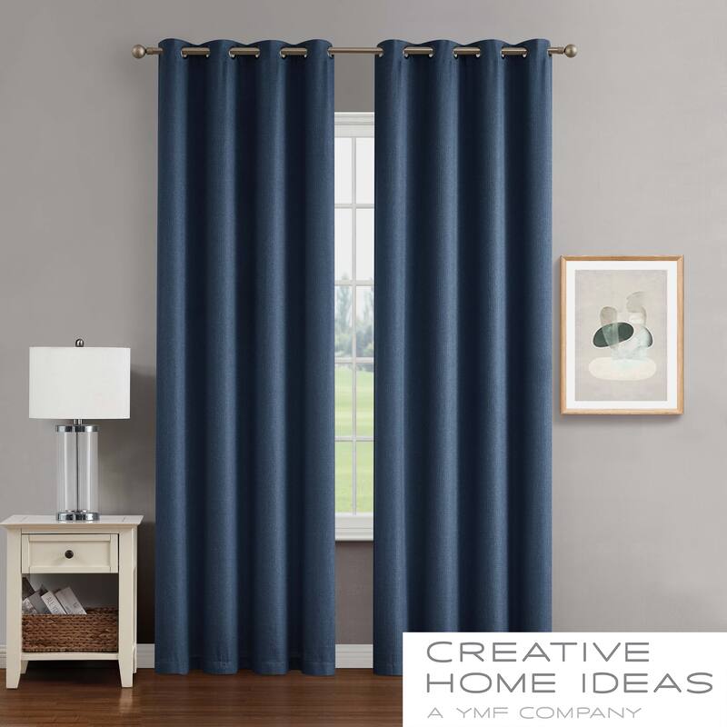 Creative Home Ideas Chyna Blackout Window Curtain, Room Darkening, Thermal Insulated, Grommets, Set of 2 Panels with 2 Tiebacks - 100 x 108 - Blue