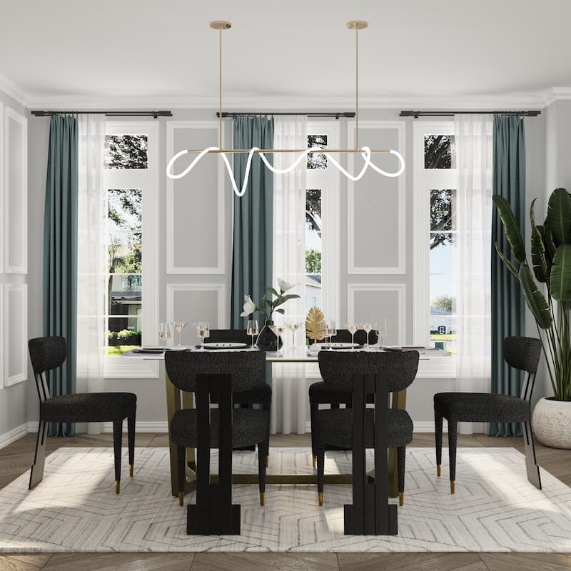 70 inch Dining Table Set with Boucle Dining Chairs