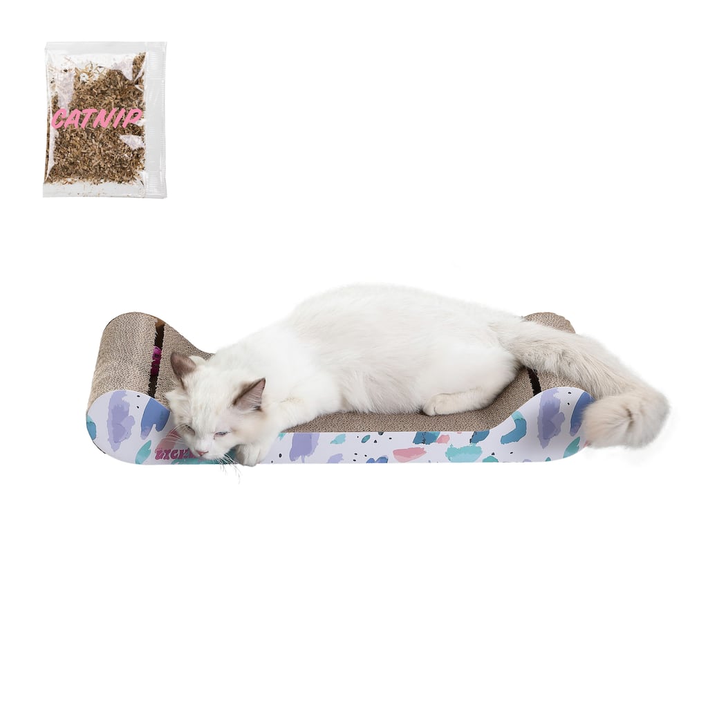 Rini 23.75" Modern Cardboard Lounge Bed Cat Scratcher with Built-In Bell Toys and Catnip
