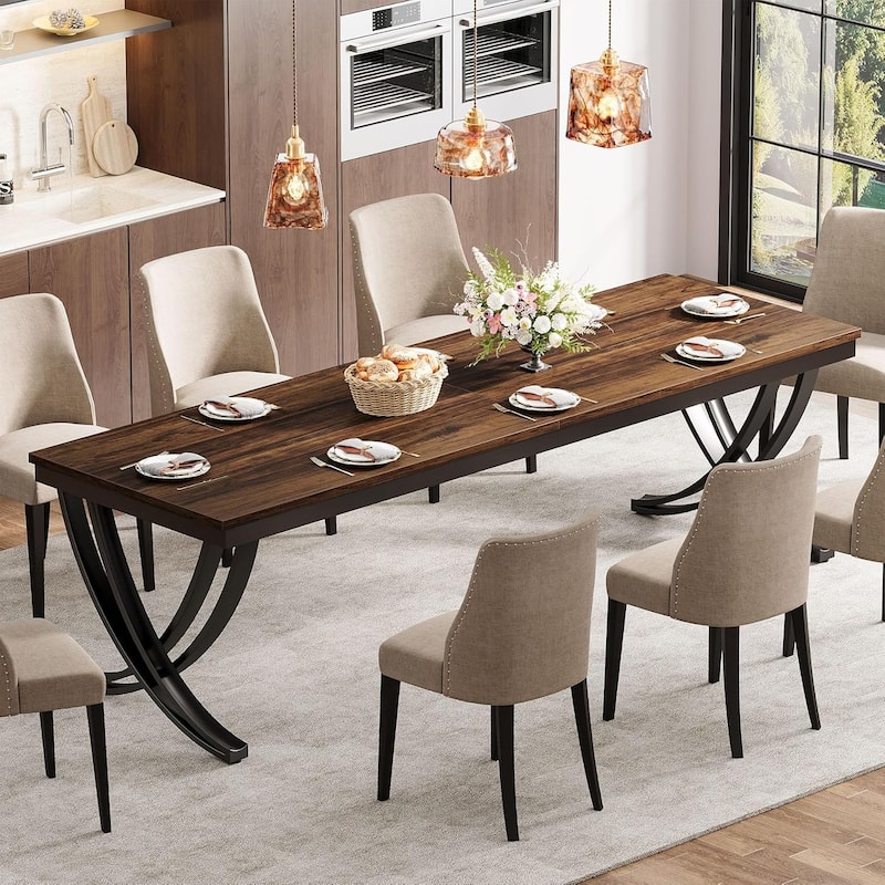 78" Large Rectangular Dining Table, Farmhouse Solid Wood Top Kitchen Table for Dining/Living Room - Black+Brown