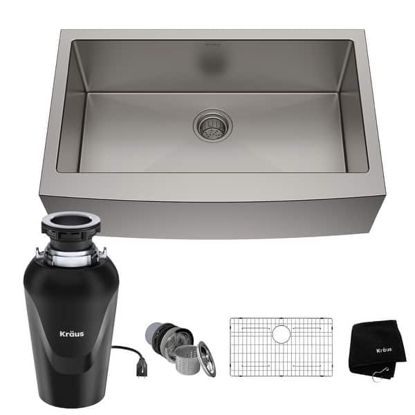 slide 14 of 25, KRAUS Standart PRO Stainless Steel 33 in 1-Bowl Farmhouse Kitchen Sink 32 7/8" x 20 3/4" (sink KHF200-33) w/ KWD100-75MBL