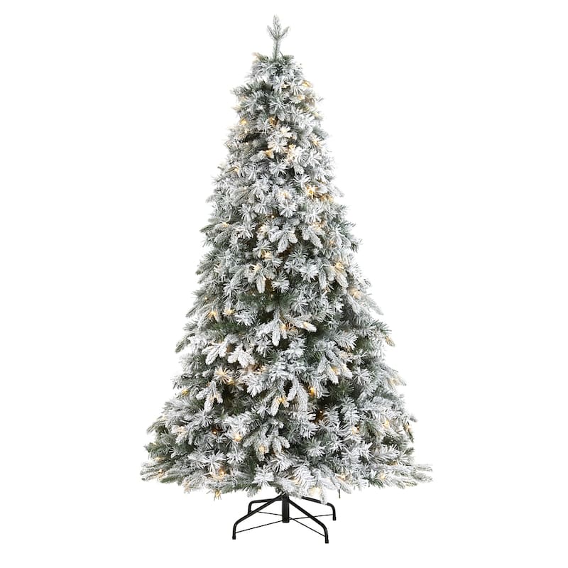 5ft Flocked Christmas Tree with Lights, Artificial Pine Tree, Holiday Decor, Realistic Holiday Tree - White - 60