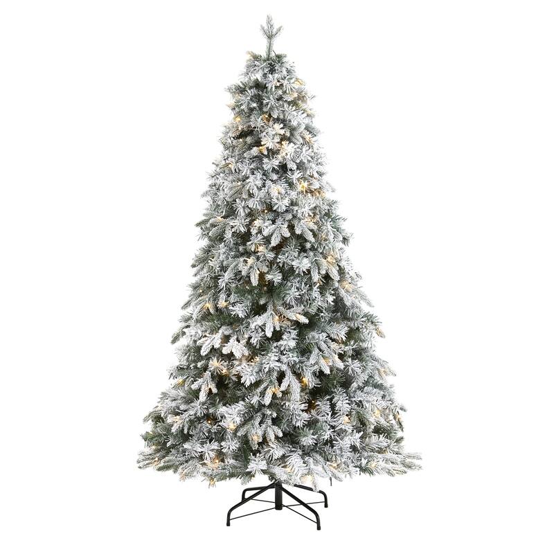 6ft Flocked Christmas Tree with Lights, Artificial Pine Tree, Holiday Decor, Realistic Holiday Tree - Green - 72