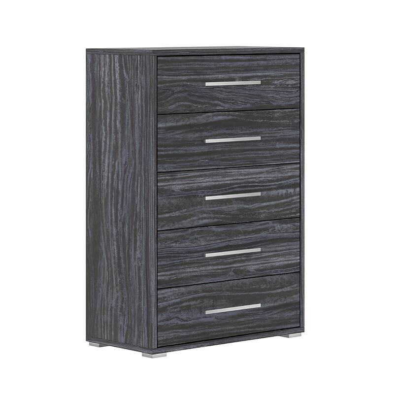 Somette Napolitan 5-Drawer Melamine Wood Chest in Gloss Gray