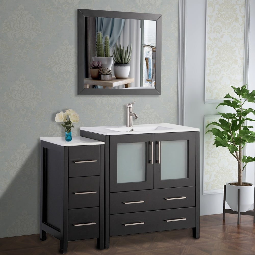 Vanity Art 42 Inch Single Sink Bathroom Vanity Set 5 Dove-Tailed Drawers 1 Cabinets 1 Shelf, Soft-Closing Doors with Free Mirror
