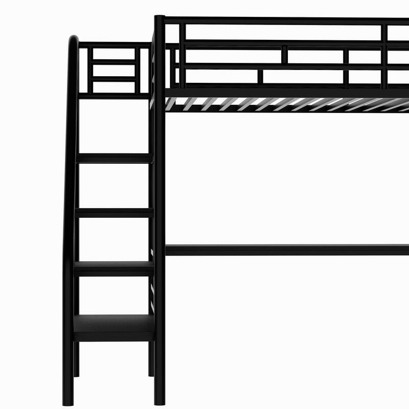 Twin Metal Loft Bed with Storage Ladder, Desk, and Guardrails