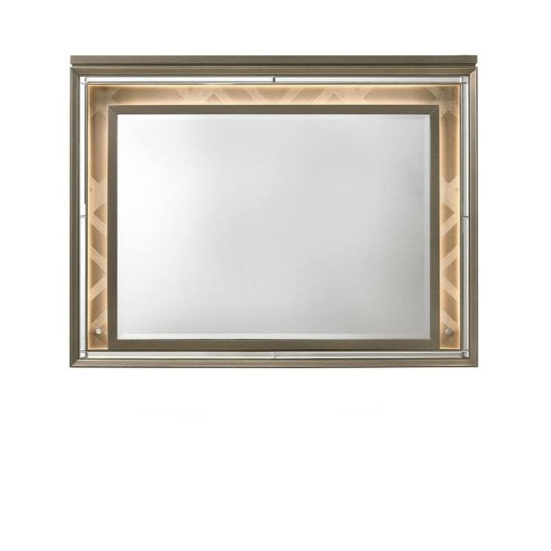HomeRoots 37" Champagne Lighted Wood Framed Mounted Dresser Mirror - 49' X '37' X '2