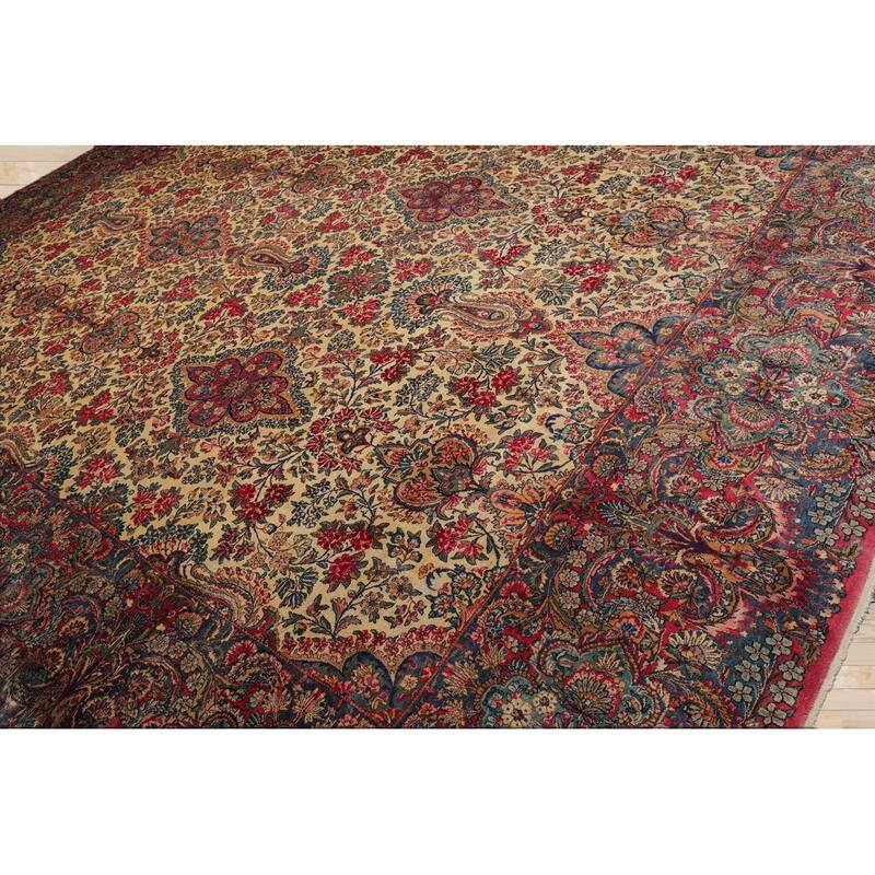 Hand Knotted Ivory,Blue Persian Wool Traditional Oriental Area Rug - 11' 10'' x 15' 10''