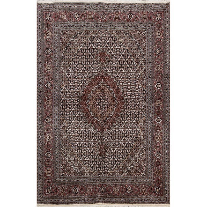 Wool/ Silk Vegetable Dye Tabriz Mahi Persian Area Rug Handmade Carpet - 5'0" x 6'9"