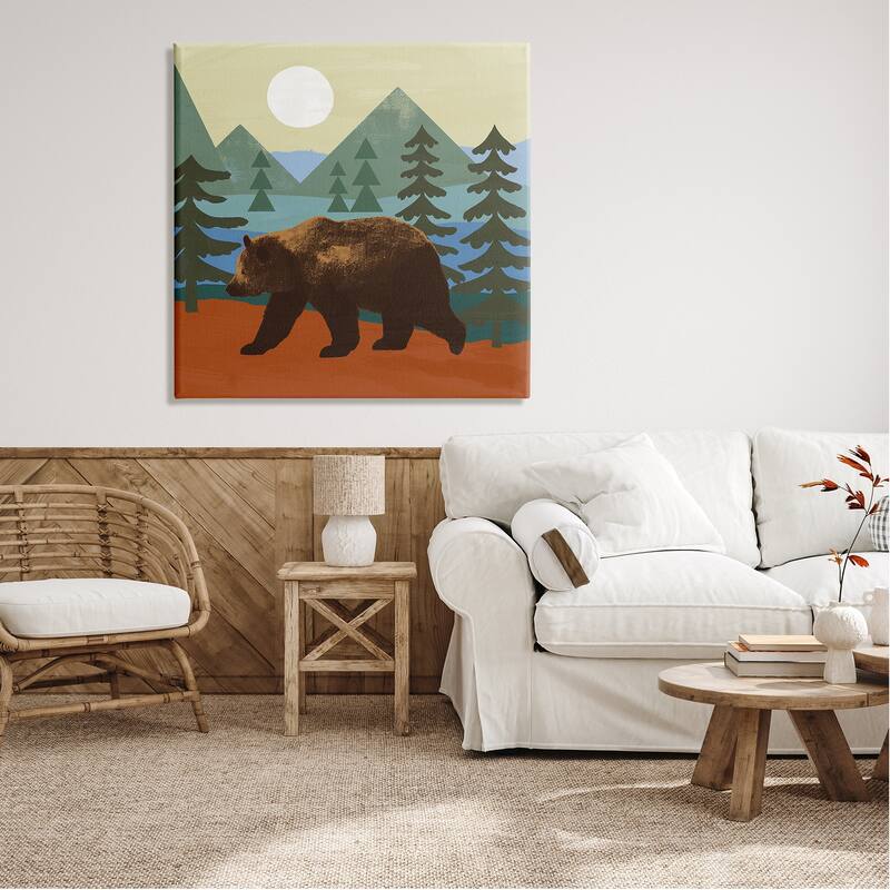 Stupell Brown Bear Nature Woodlands Sunshine Camp Canvas Wall Art