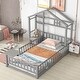 preview thumbnail 12 of 15, Twin Size House-Style Headboard Floor Bed with Fence Guardrails and Cushion Stand - Stylish and Safe