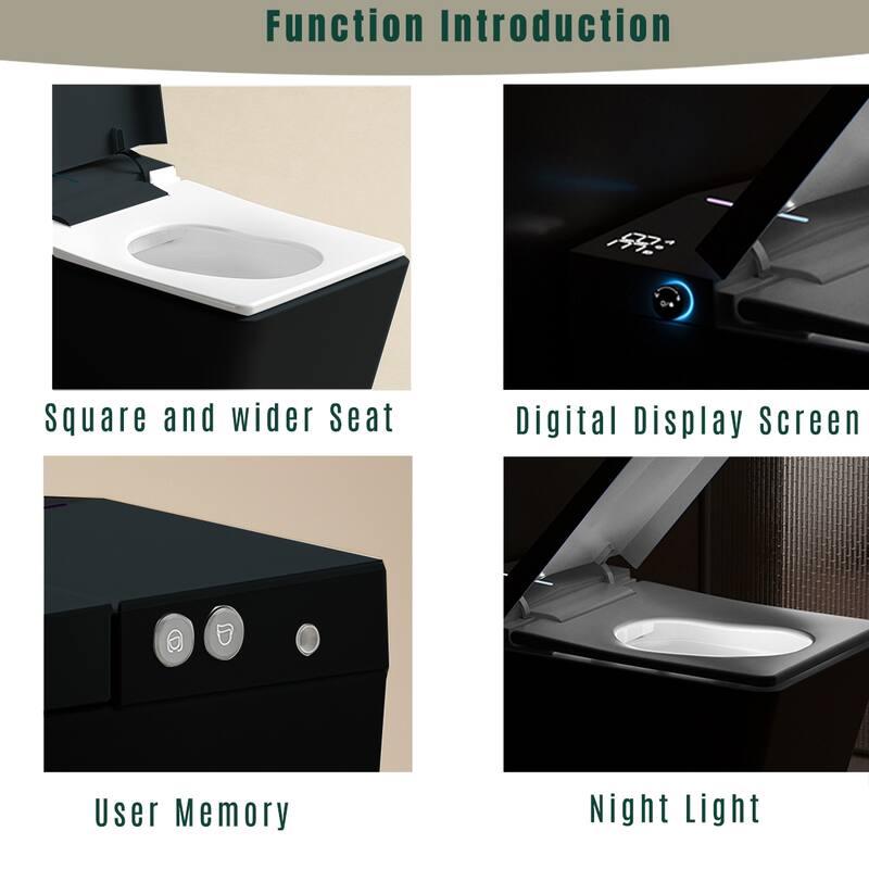 Square Smart Toilet with Built In Tank. Foot Sensor Lid. Auto Flush. Heated Bidet Seat. LED Display. Remote