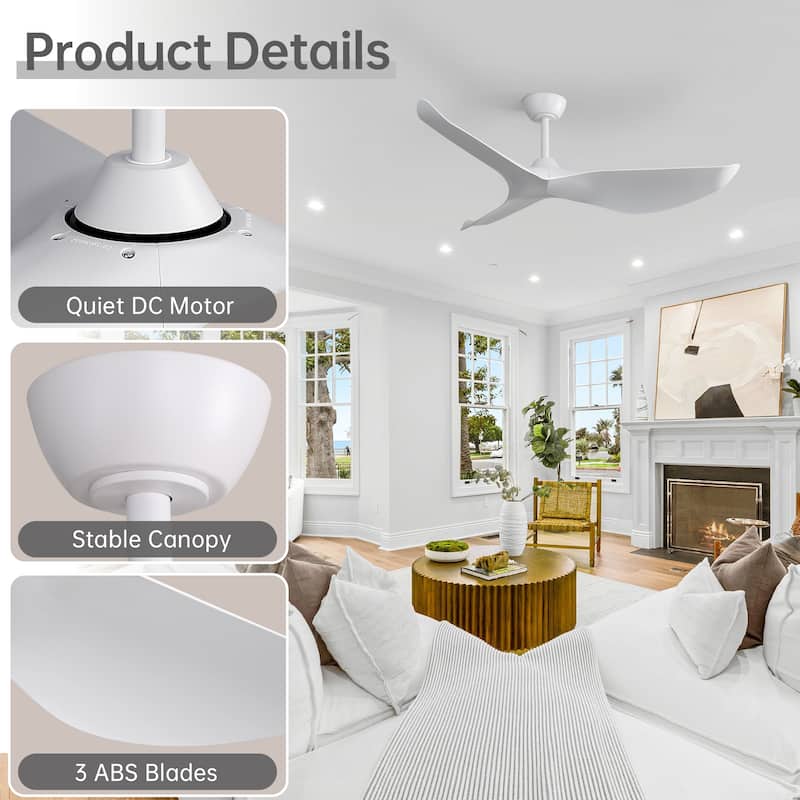 Sofucor 52Inch Ceiling Fan without Light, 6 Wind Speeds with Remote Control for Living Room and Patio