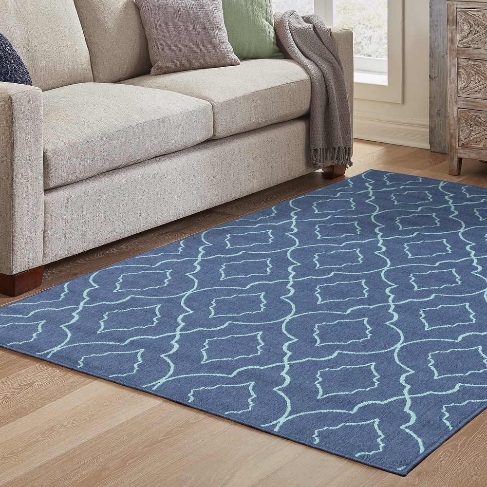 Vista Home Martinique Navy/Blue Lattice Indoor Outdoor Rug.