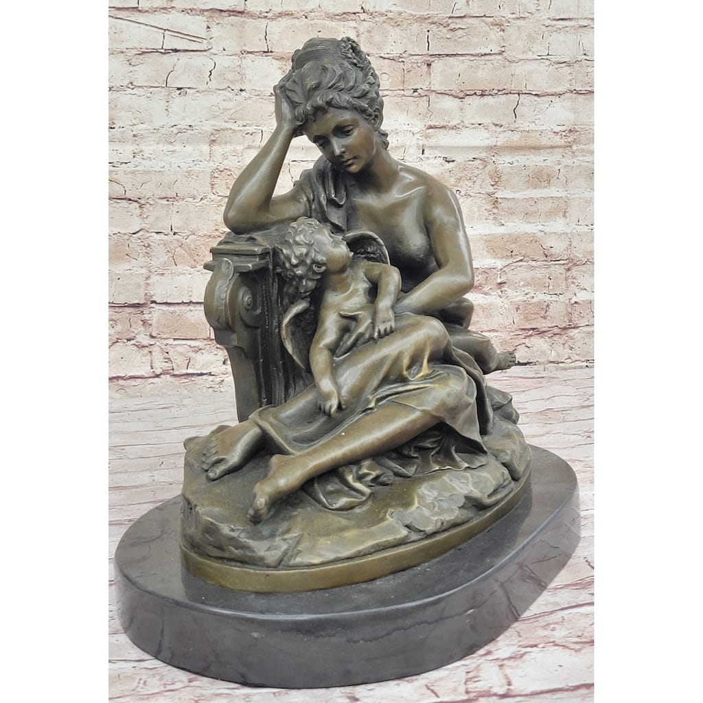 Mother And Child By Carrier Belleuse Hot Cast Bronze Sculpture On Marble Base