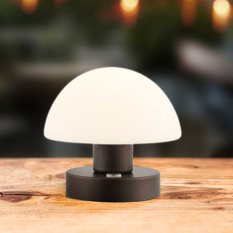 Nolan 5.75" Bohemian Farmhouse Iron Wireless Rechargeable Integrated LED Table Lamp, Oil Rubbed Bronze/White by JONATHAN Y