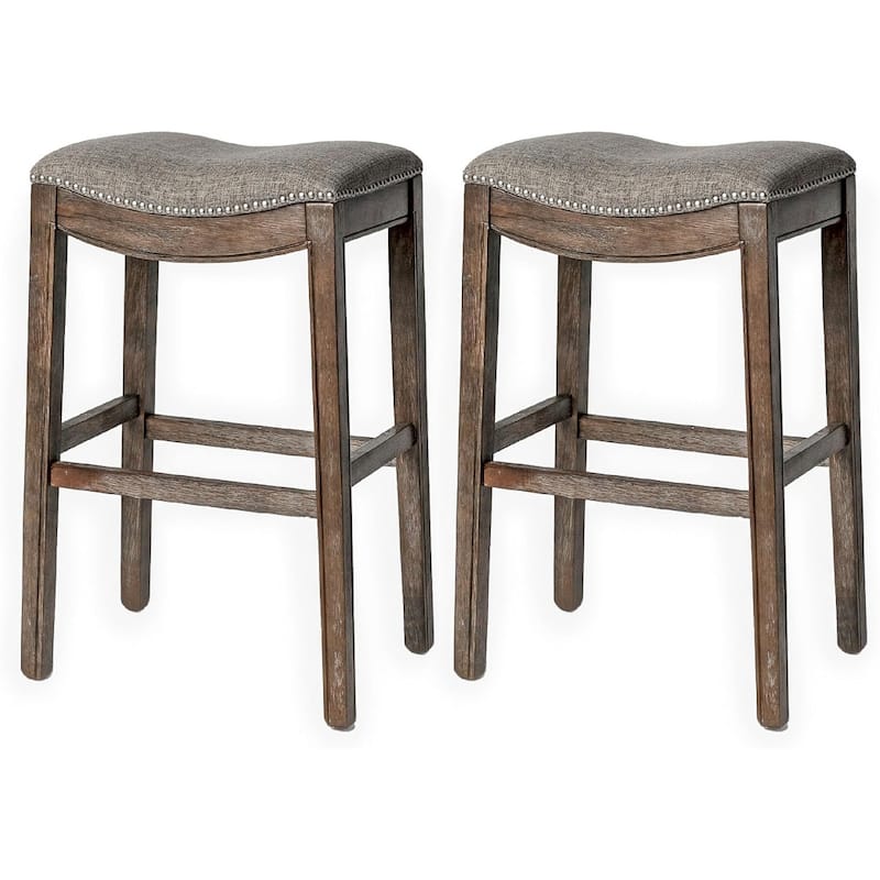 Maven Lane 31" Adrien Saddle Kitchen Bar Height Stool - N/A - Set of 2 - Walnut