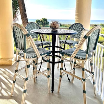 PURPLE LEAF White Print Finish Patio Bar Chairs with Back Rattan Bar Chairs French Bistro Set for Kitchen Outdoor Counter Stool