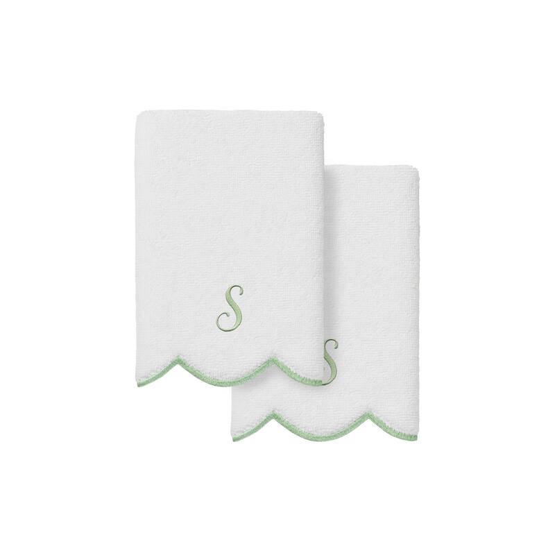 Authentic Hotel and Spa 100% Turkish Cotton Green ADORNIA Scallop Personalized 2 Piece Fingertip Towel Set - 2 Fingertip Towels - S