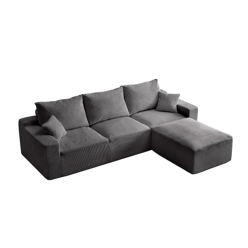 110" L-Shaped Modular Sectional Sofa 3-Seater Corduroy Couch with 2 Ottoman and 2 Pillows