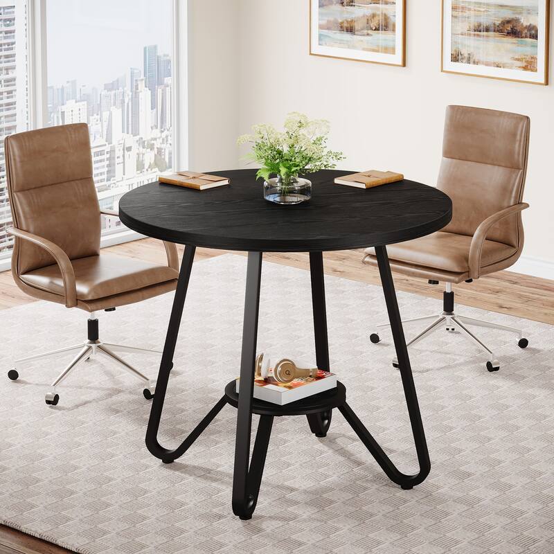 31.5" Round Wooden Conference Table Small Meeting Table - N/A
