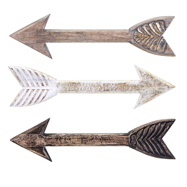 Set of 3 Brown and Gray Distressed Finish Vintage-Inspired Wood Arrows 24" - N/A