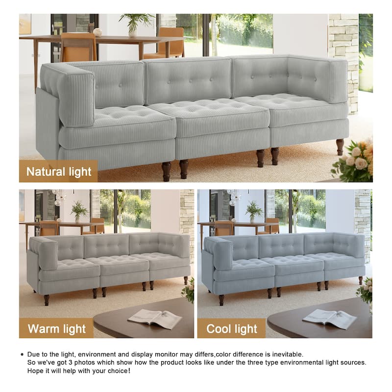 Oversized Modular Sectional Corduroy Fabric Tufted Sofa