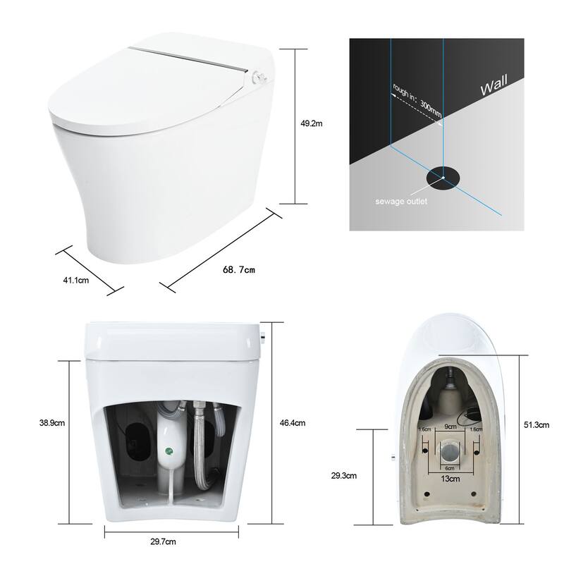 Merax Heated Seat Smart Toilet with Adjustable Temp Heated Seat, Foot sensor Flush - White