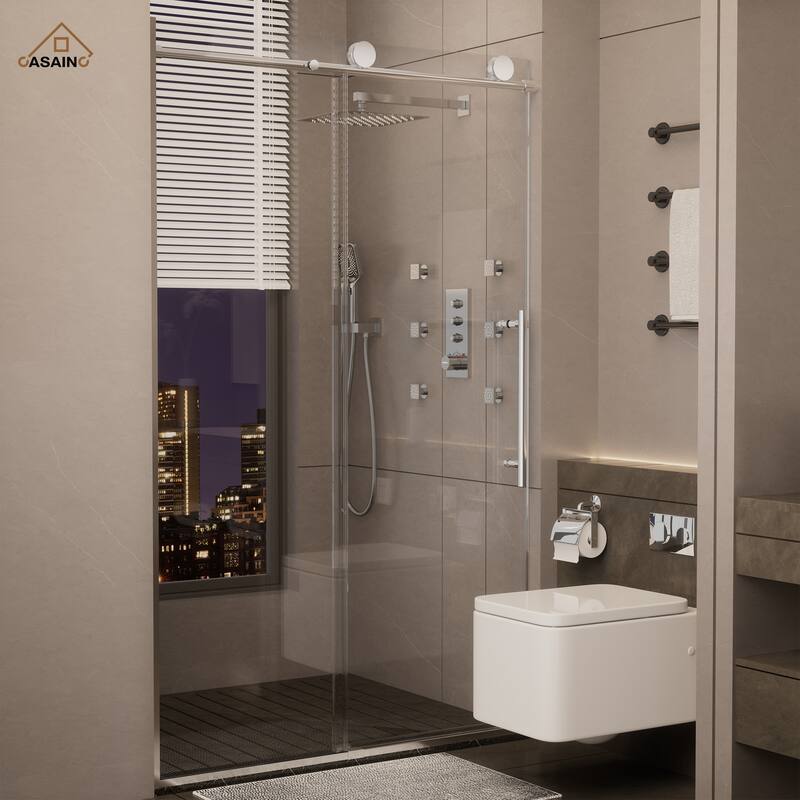 CASAINC 48 in. W x 76 in. H Sliding Frameless Shower Door with Tempered Glass